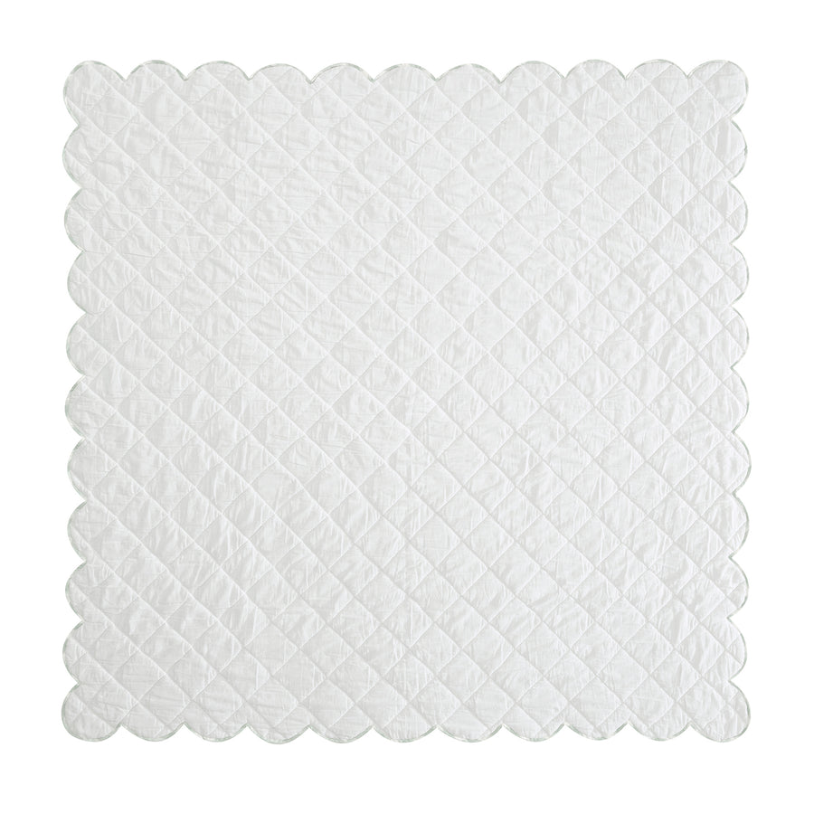 Matilda Sage Green Gingham Scallop Quilted Linen Blend Bedspread