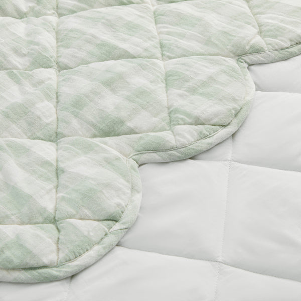 Matilda Sage Green Gingham Scallop Quilted Linen Blend Bedspread