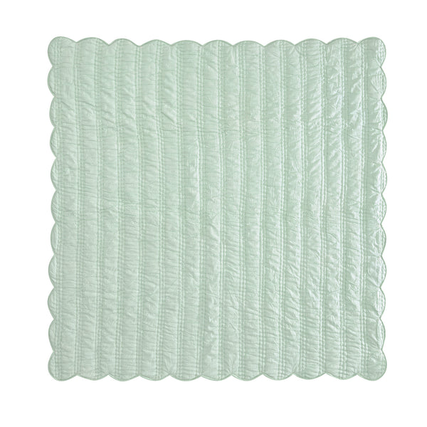 Matilda Seafoam Green Scallop Quilted Linen Blend Bedspread