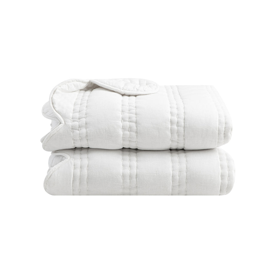 Matilda White Scallop Quilted Linen Blend Bedspread