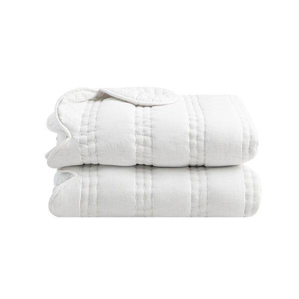 Matilda White Scallop Quilted Linen Blend Bedspread