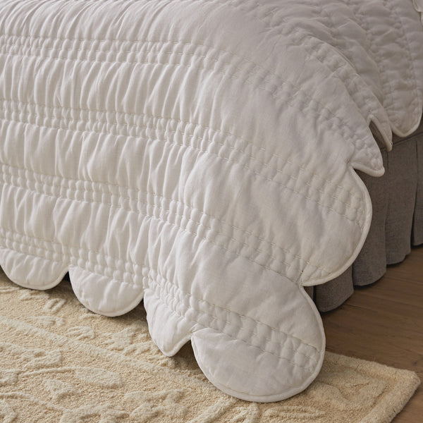 Matilda White Scallop Quilted Linen Blend Bedspread