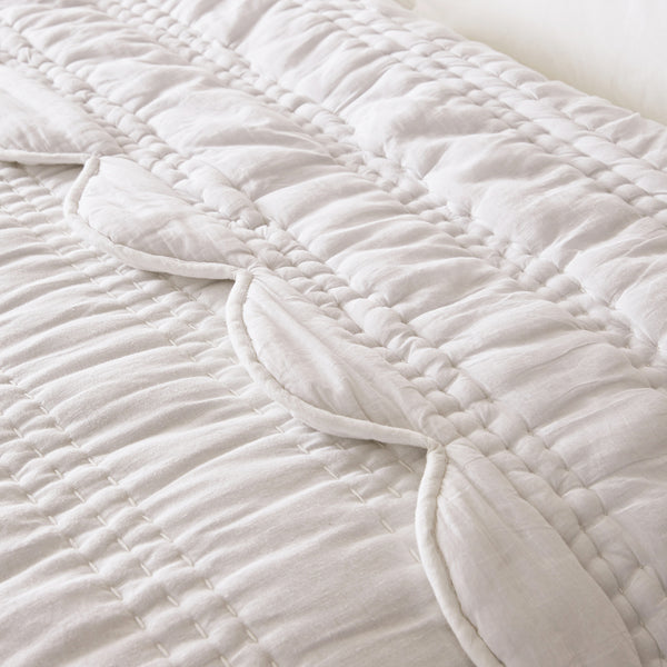 Matilda White Scallop Quilted Linen Blend Bedspread
