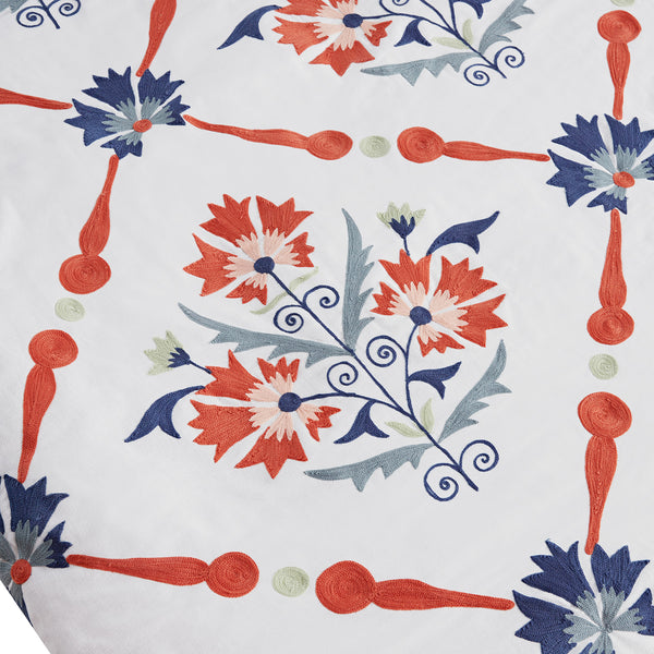 Paloma Burnt Terracotta Orange & Blue Floral Embroidered Quilted Cotton Bedspread - daals