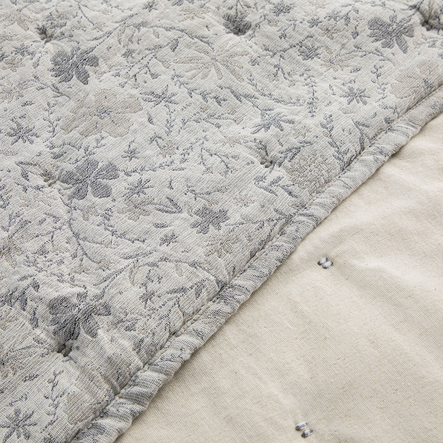 Penelope Grey Ditsy Floral Jacquard Quilted Cotton Bedspread