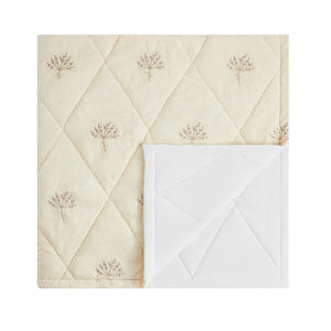 Meadow Cream Sprig Embroidered Quilted Linen Blend Bedspread
