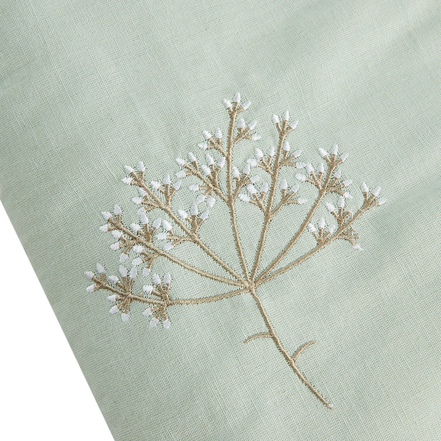 Meadow Seafoam Green Sprig Embroidered Quilted Linen Blend Bedspread