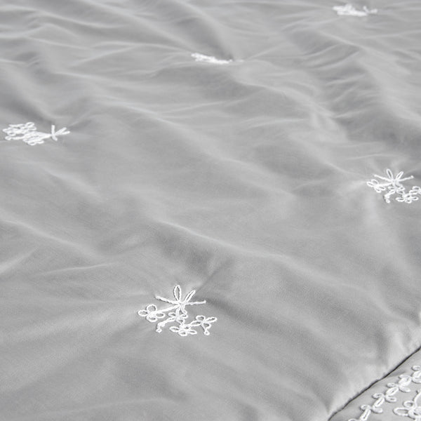 Valentina Grey Floral Embroidered Quilted 600 Thread Count Cotton Sateen Bedspread