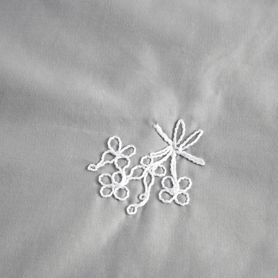 Valentina Grey Floral Embroidered Quilted 600 Thread Count Cotton Sateen Bedspread