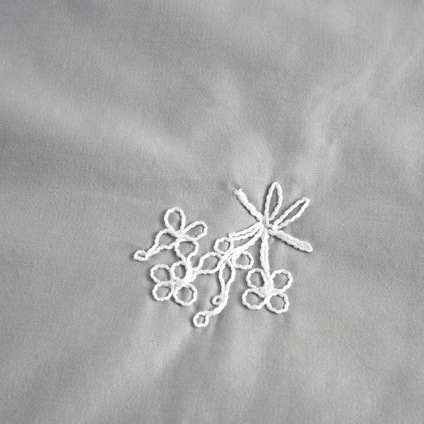 Valentina Grey Floral Embroidered Quilted 600 Thread Count Cotton Sateen Bedspread