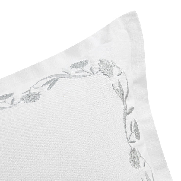 Adeline Moonshine Grey Floral Embroidered Cotton Cushion