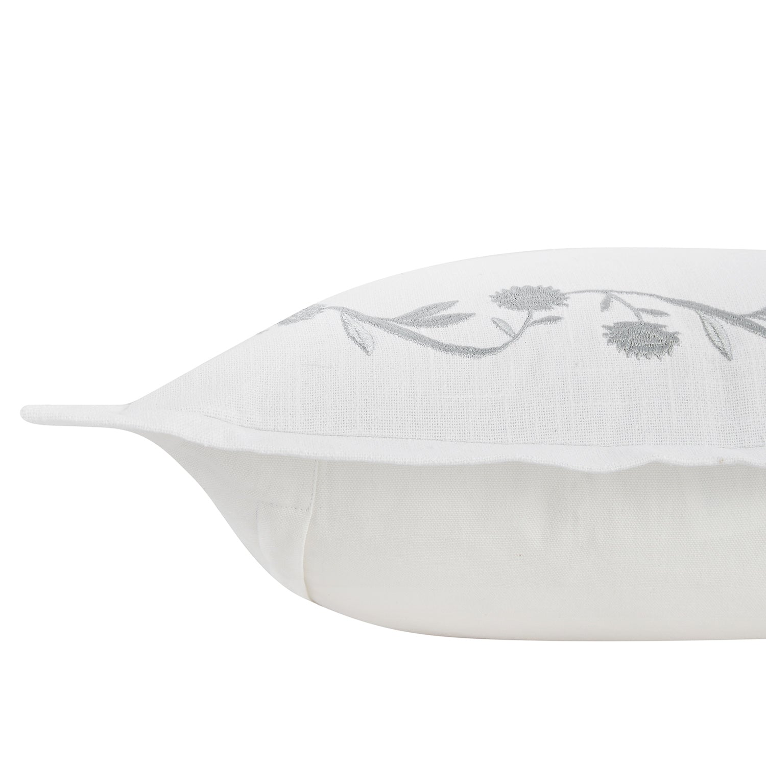 Adeline Moonshine Grey Floral Embroidered Cotton Cushion