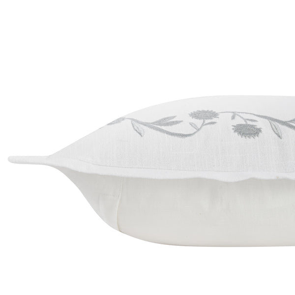 Adeline Moonshine Grey Floral Embroidered Cotton Cushion