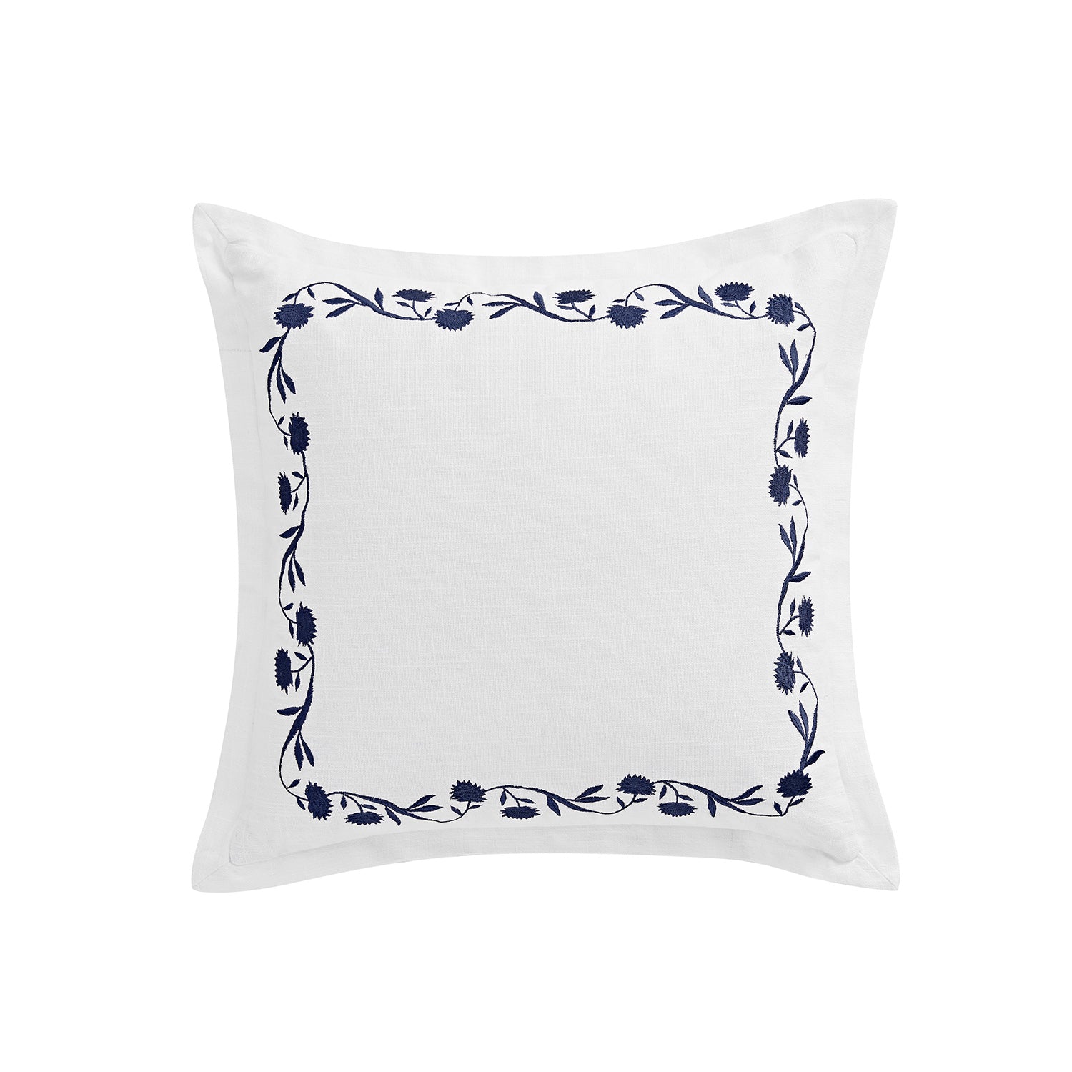 Adeline Midnight Blue Floral Embroidered Cotton Cushion