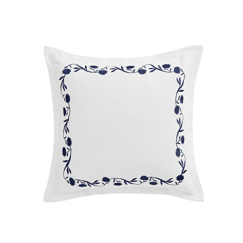 Adeline Midnight Blue Floral Embroidered Cotton Cushion