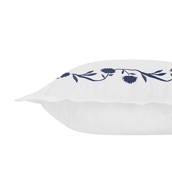 Adeline Midnight Blue Floral Embroidered Cotton Cushion