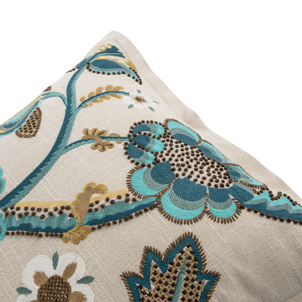 Hand Embroidery R Flora & Fauna Hand Embroidered Azure Bloom Cushion | daals
