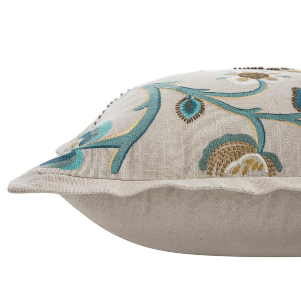 Flora & Fauna Hand Embroidered Azure Bloom Cushion