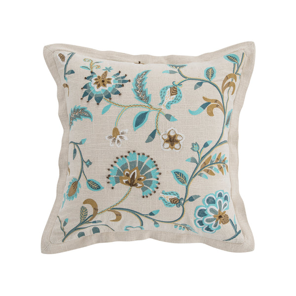Flora & Fauna Hand Embroidered Azure Fantasy Cushion