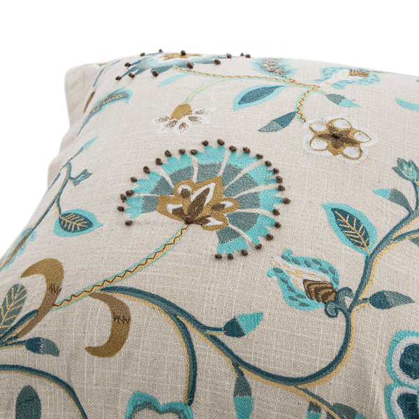 Flora & Fauna Hand Embroidered Azure Fantasy Cushion