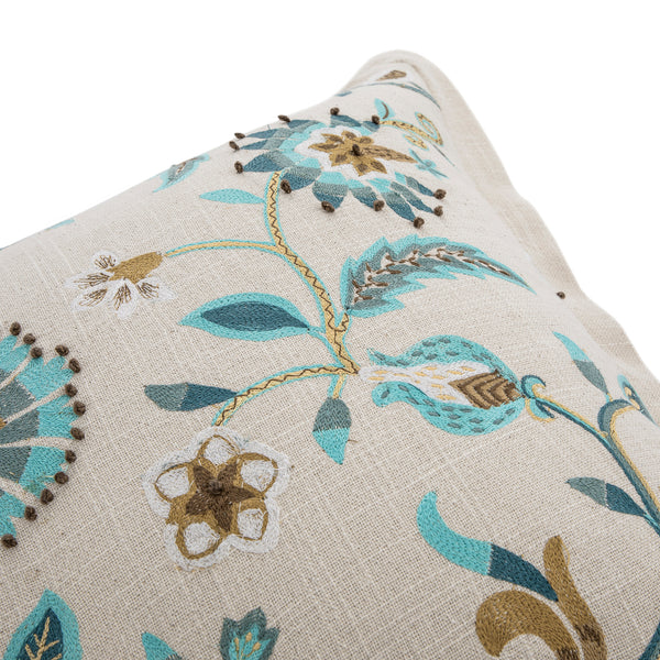 Flora & Fauna Hand Embroidered Azure Fantasy Cushion