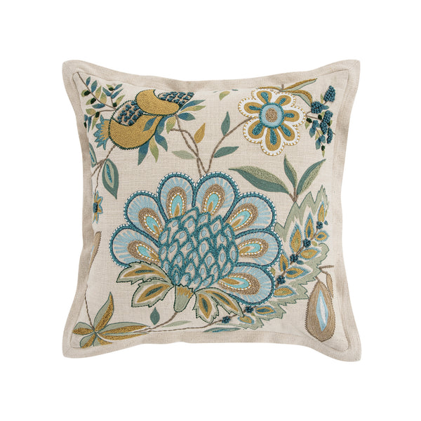 Flora & Fauna Hand Embroidered Azure Wonder Cushion
