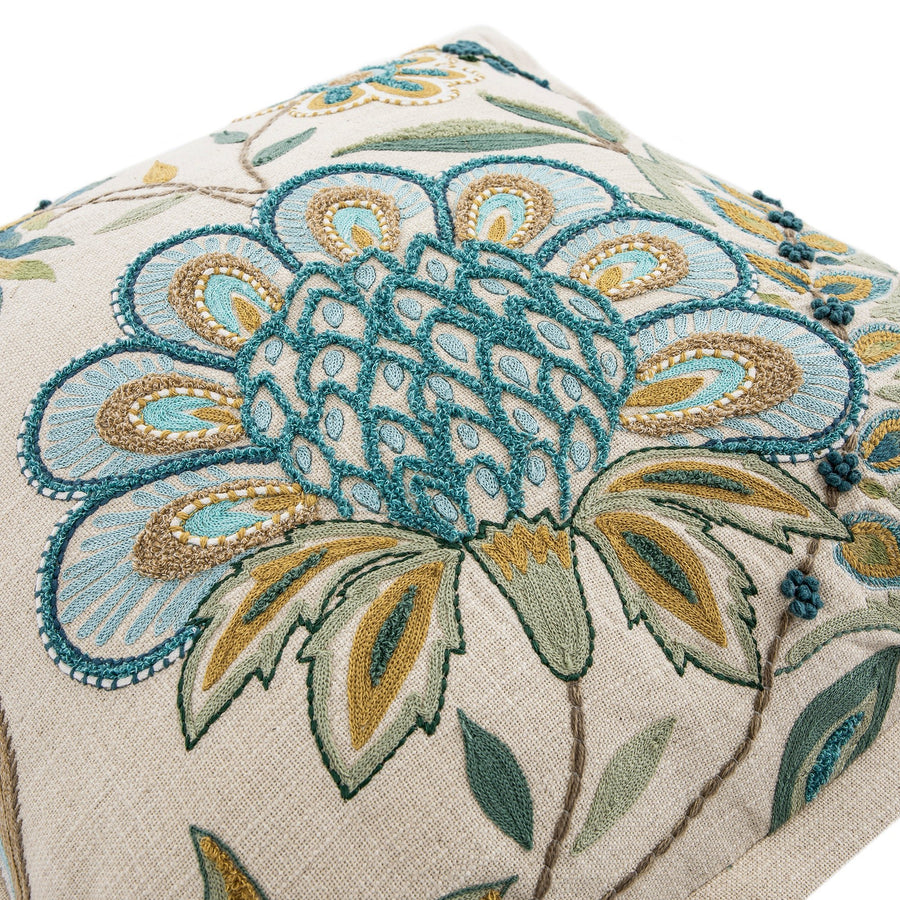 Flora & Fauna Hand Embroidered Azure Wonder Cushion