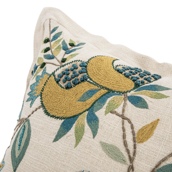 Flora & Fauna Hand Embroidered Azure Wonder Cushion