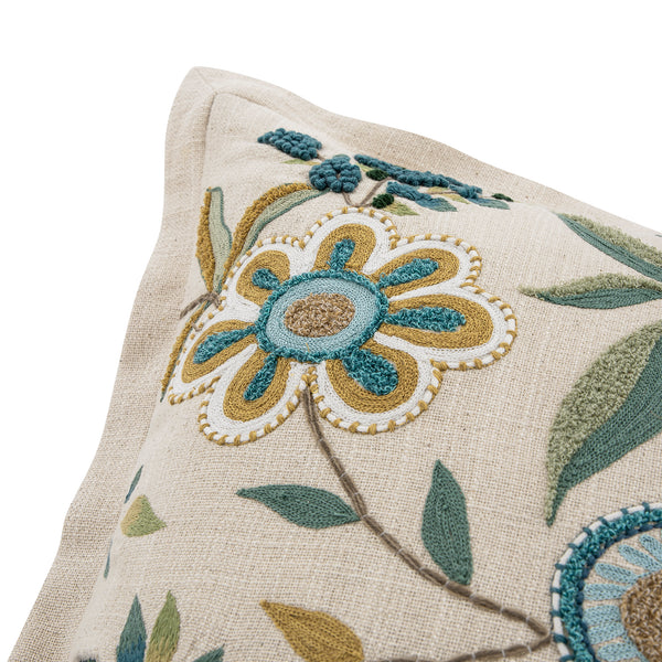 Flora & Fauna Hand Embroidered Azure Wonder Cushion