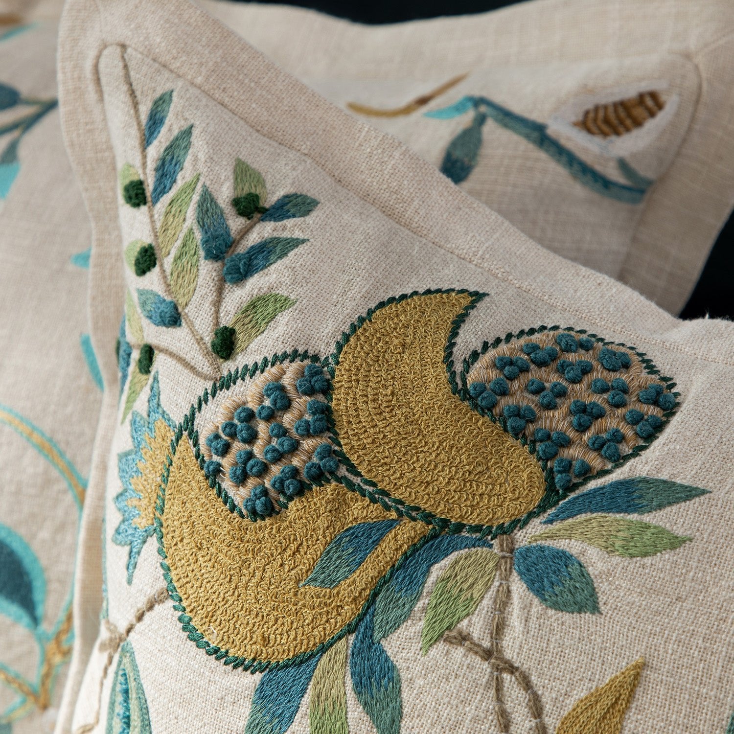 Flora & Fauna Hand Embroidered Azure Wonder Cushion
