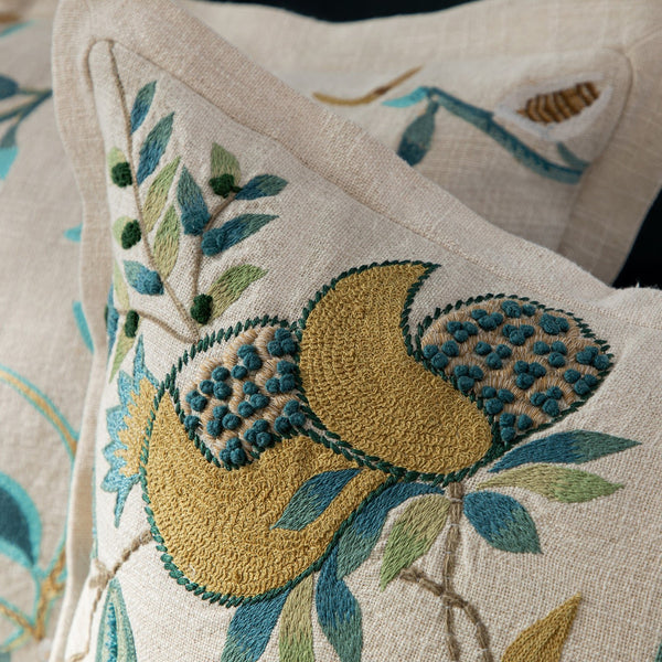 Flora & Fauna Hand Embroidered Azure Wonder Cushion