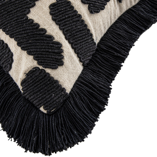 Baja Abstract Monochrome Black Fringe Cushion