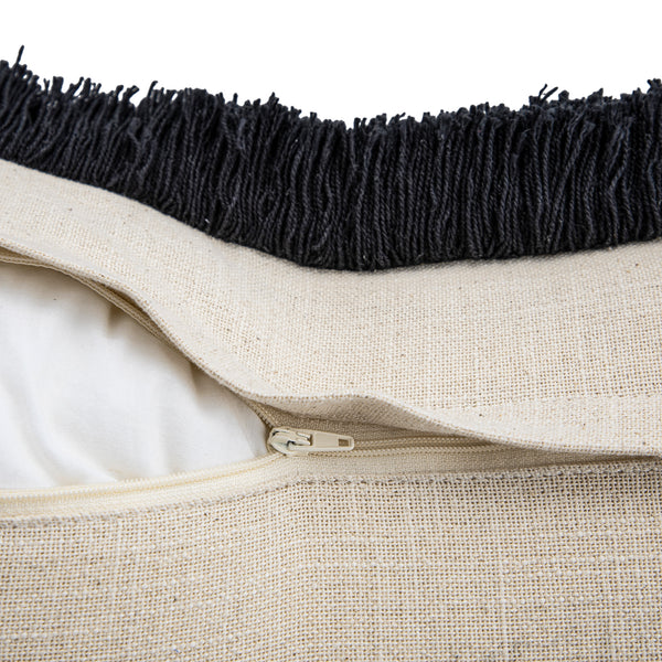Baja Abstract Monochrome Black Fringe Cushion