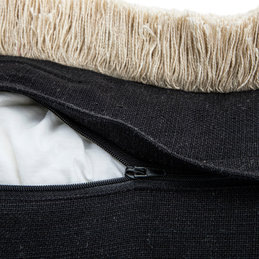 Baja Abstract Monochrome Cream Fringe Cushion