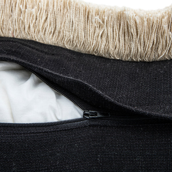 Baja Abstract Monochrome Cream Fringe Cushion