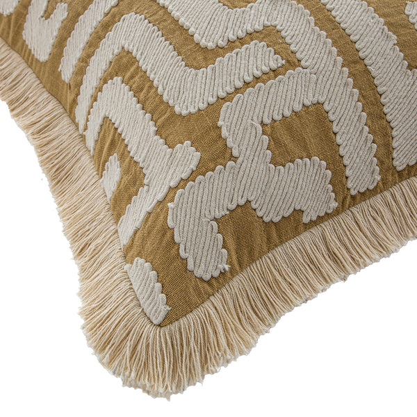 Baja Abstract Tan Fringe Cushion