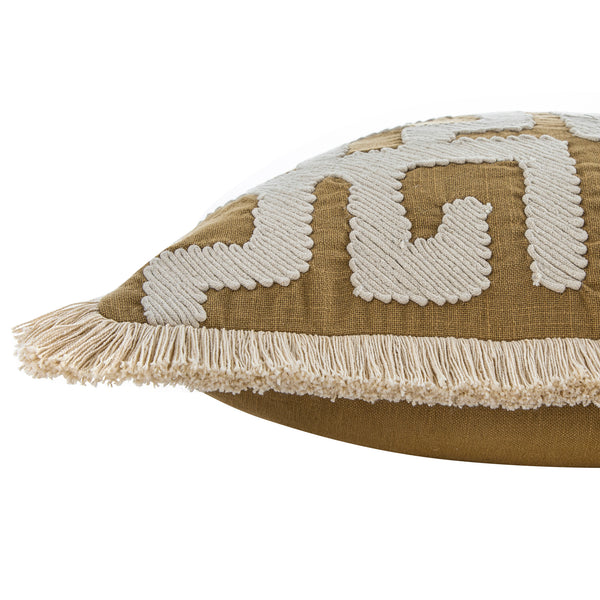 Baja Abstract Tan Fringe Cushion