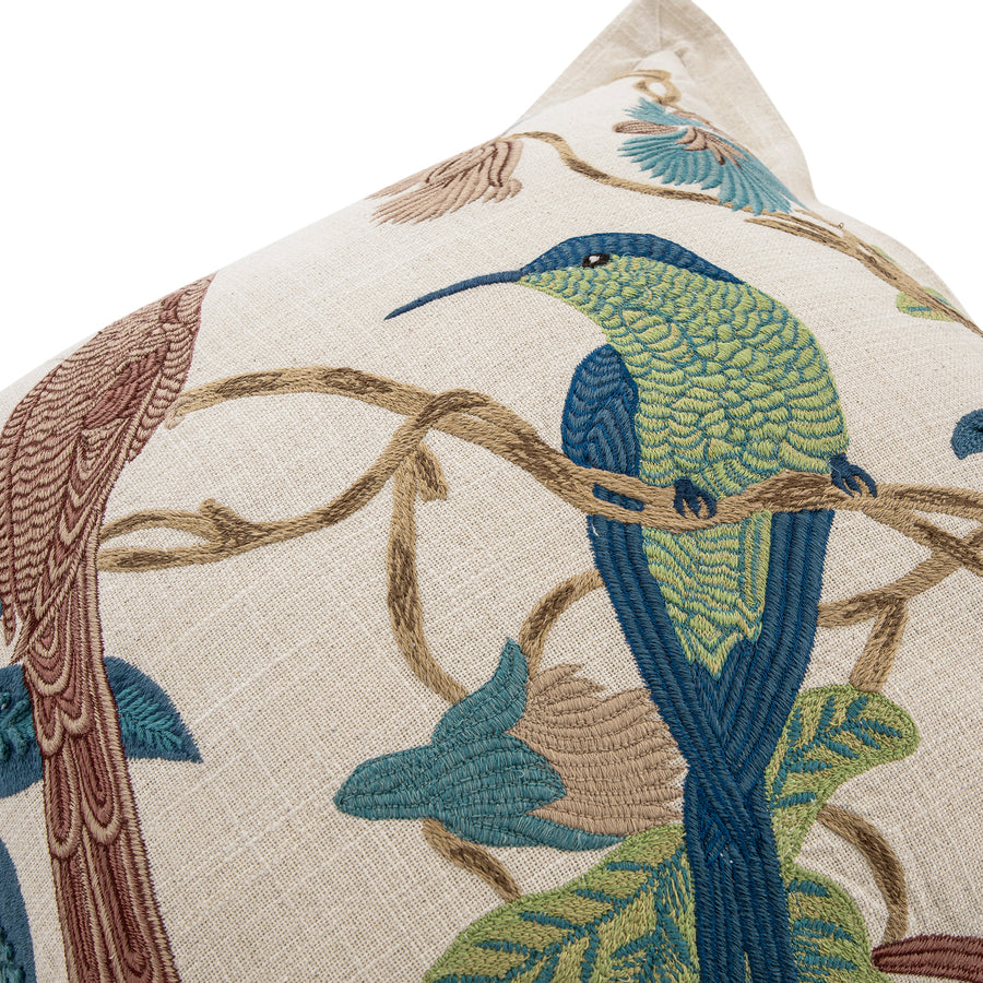Flora & Fauna Hand Embroidered Birds Of A Feather Cushion