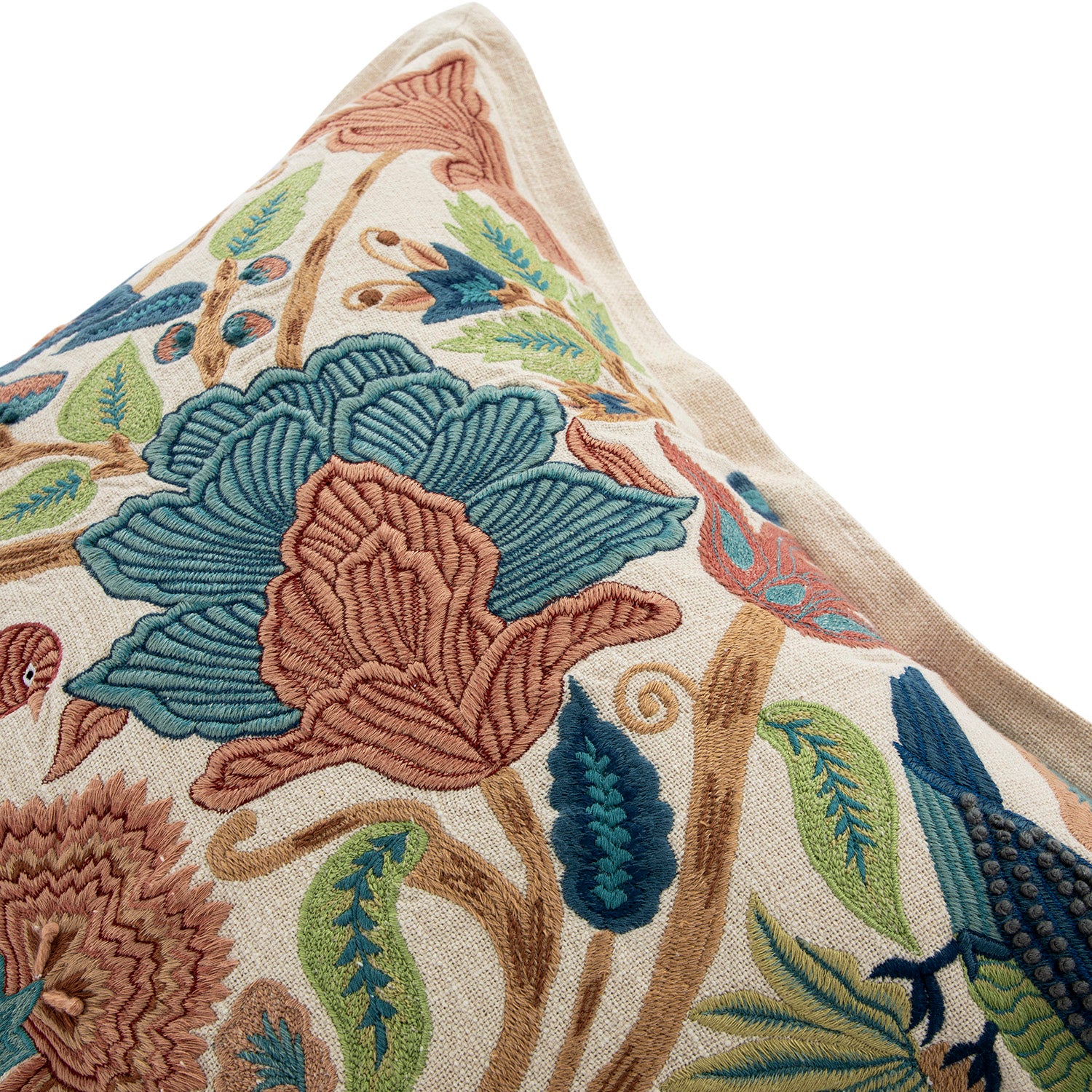 Flora & Fauna Hand Embroidered Birds Of Paradise Cushion