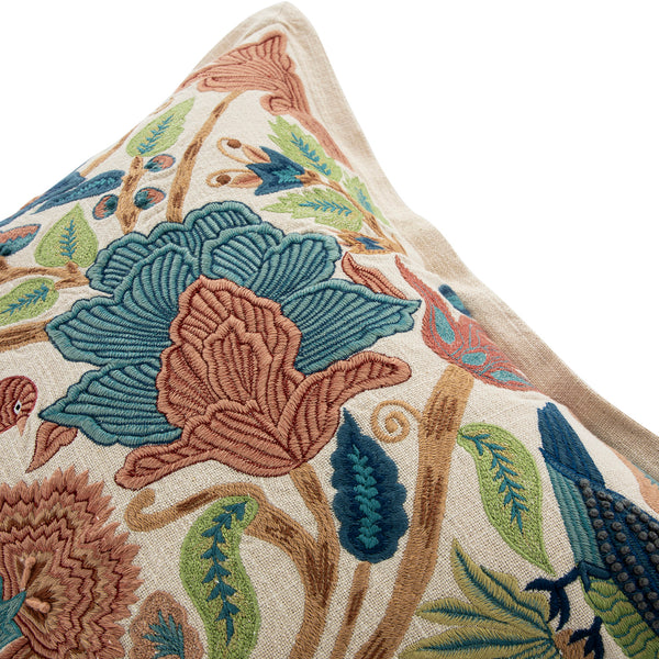 Flora & Fauna Hand Embroidered Birds Of Paradise Cushion