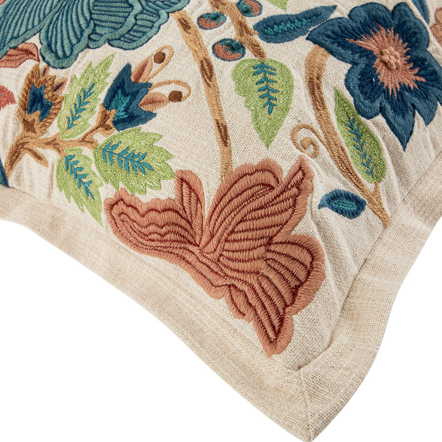 Flora & Fauna Hand Embroidered Birds Of Paradise Cushion
