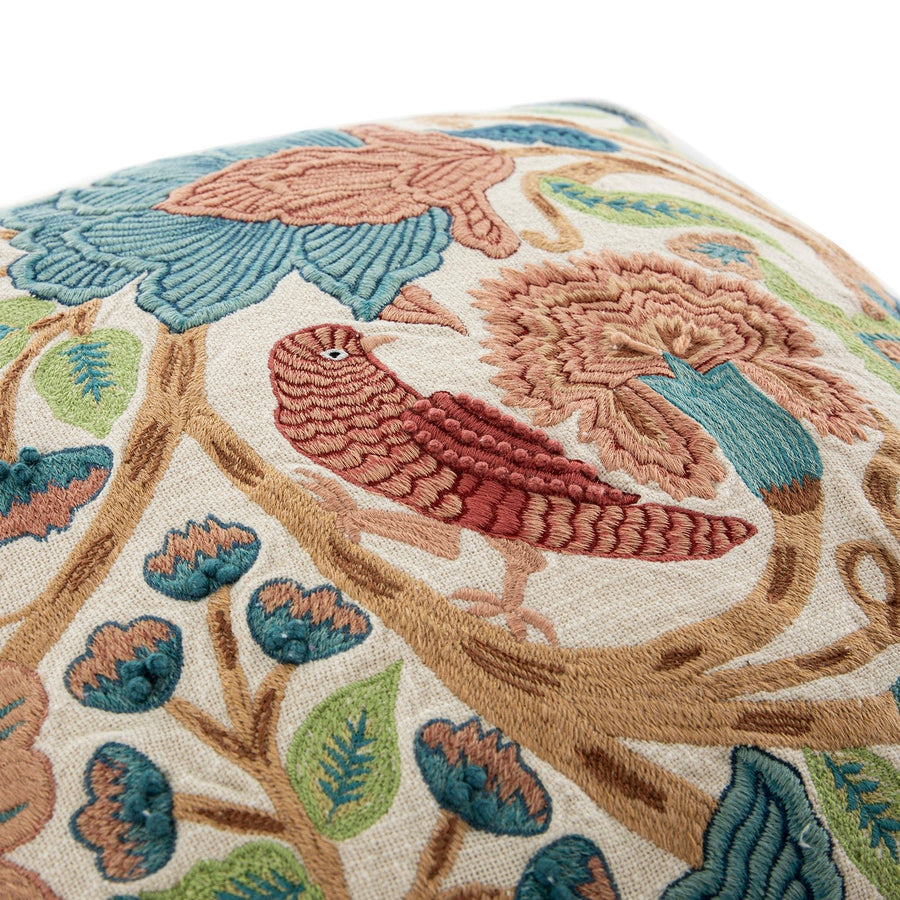 Flora & Fauna Hand Embroidered Birds Of Paradise Cushion