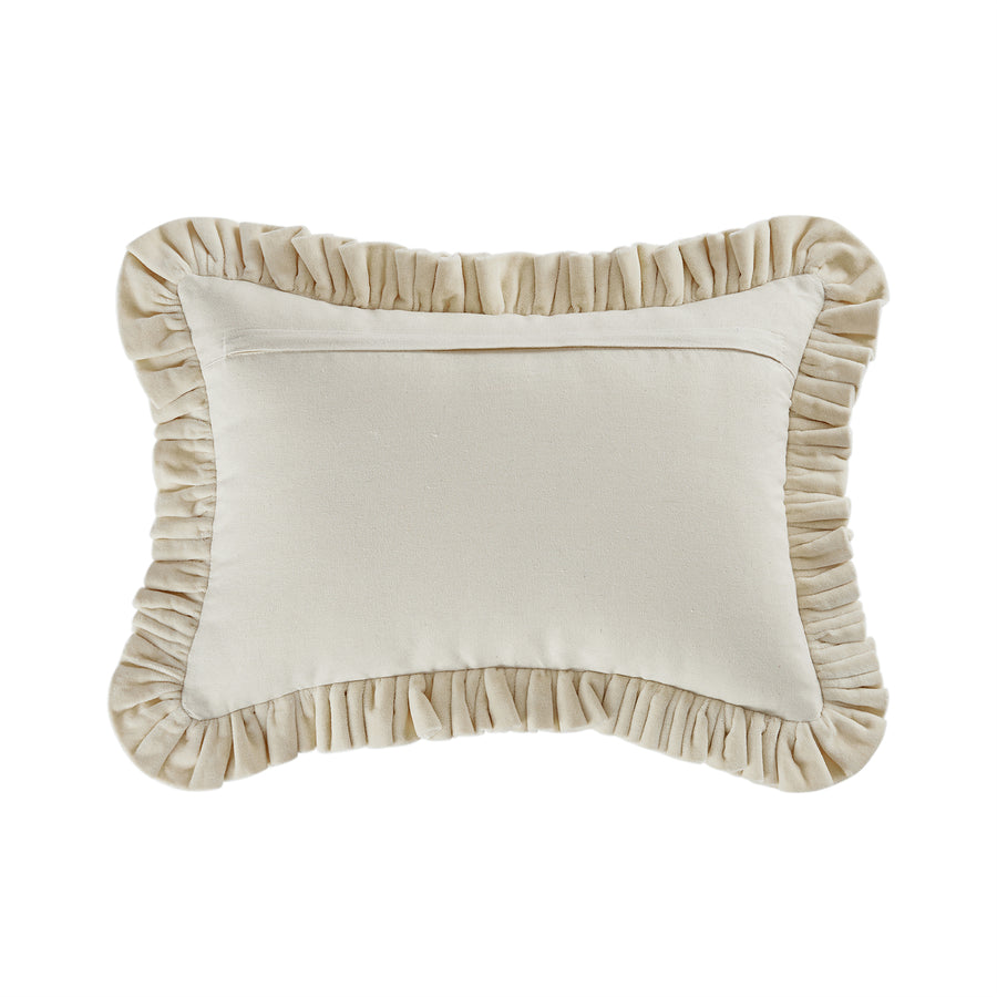 Block & Bloom Harsingar Green Cotton & Velvet Ruffle Rectangular Cushion