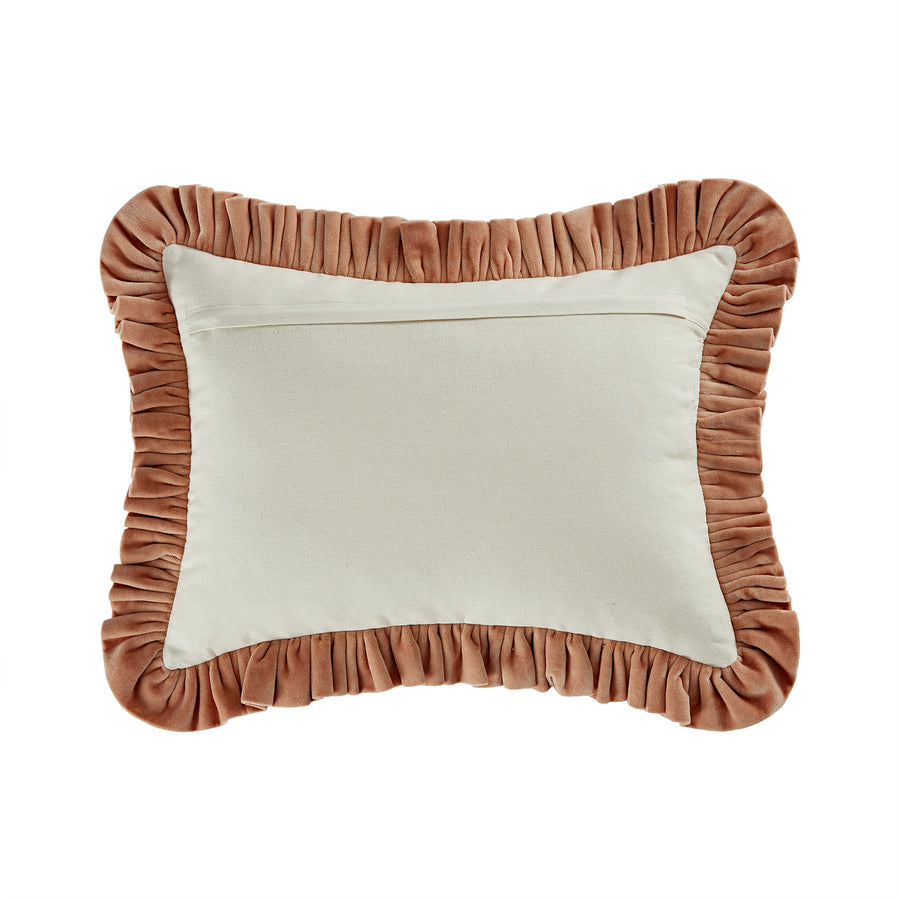 Block & Bloom Kachnar Peachy Pink Cotton & Velvet Ruffle Rectangular Cushion