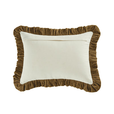 Block & Bloom Mogra Dark Ochre Cotton & Velvet Ruffle Rectangular Cushion