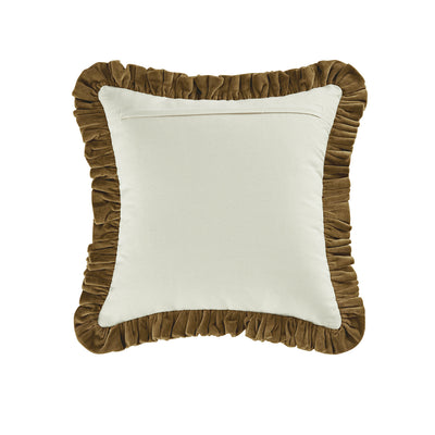 Block & Bloom Mogra Dark Ochre Cotton & Velvet Ruffle Cushion