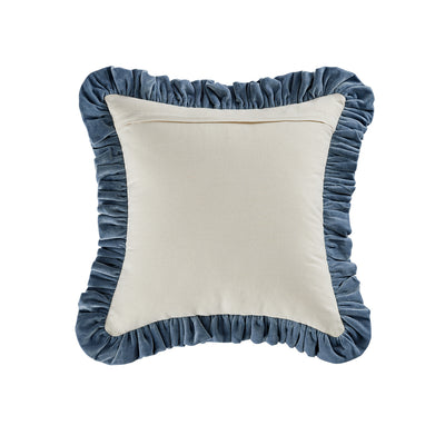 Block & Bloom Neelkamal Blue Cotton & Velvet Ruffle Cushion