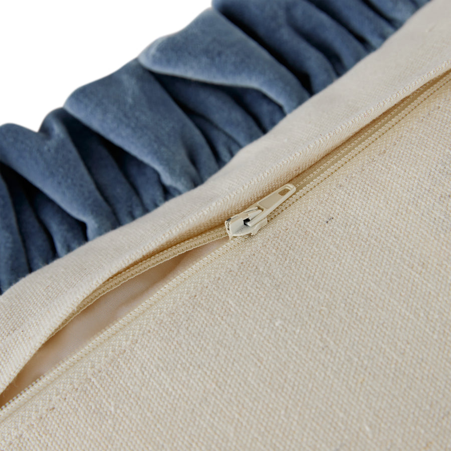 Block & Bloom Parijat Blue Cotton & Velvet Ruffle Cushion