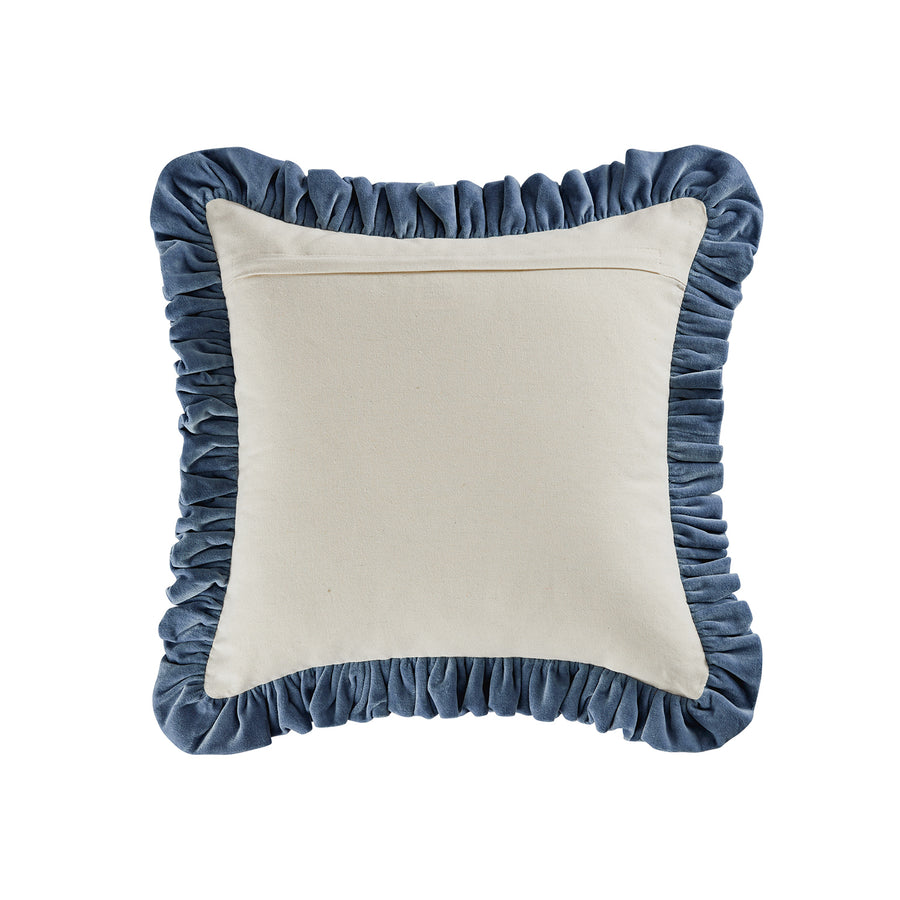 Block & Bloom Parijat Blue Cotton & Velvet Ruffle Cushion