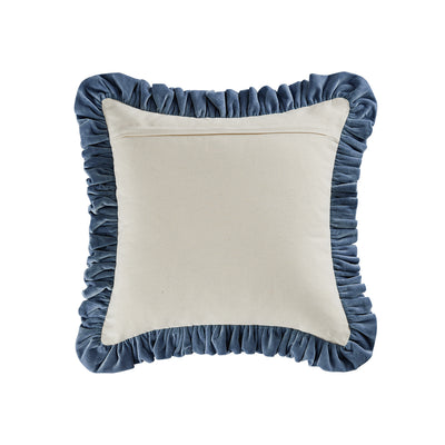 Block & Bloom Parijat Blue Cotton & Velvet Ruffle Cushion
